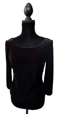 Top de terciopelo negro Eliza J talla 6 espalda baja cuello barco forrado mangas 3/4 NUEVO Foto 1 de 4