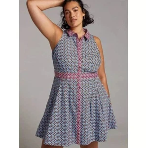 Anthropologie Maeve Buckley Mini Dress Blue Button Front Size 8 Pockets - Picture 1 of 11