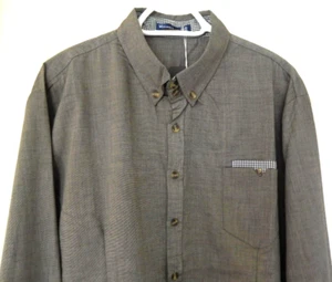 W dablju: Button Down Fitted Shirt w Contrast Check Trim- 3XL, gray mottle NWT - Picture 1 of 15