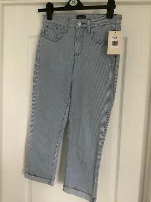 Not Your Daughter Jeans NYDJ CROP White Blue Sailor Strip Trella 2 Size UK 6 - Image 1 of 4