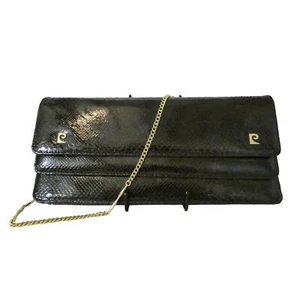 Pierre Cardin Leather Clutch Bag Vintage 1970s 80s Brown Faux Snakeskin Handbag - Picture 1 of 12