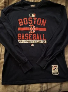 BOSTON RED SOX Shirt Long Sleeve Men’s LARGE MAJESTIC VINTAGE Blue - Picture 1 of 5