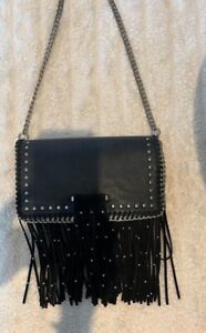 Designer purses Anna Sui x INC Black Studded Suede Tasseled Clutch