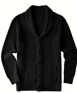 Men Chunky Knit Shawl Button Coat Jacket Warm Sweater Pocket Jumper Cardigan 4XL - Picture 1 of 5