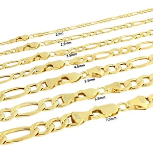 14K Yellow Gold 3.5mm-7.5mm Figaro Chain Link Bracelet Mens Women 7" 7.5" 8" 9" - Picture 1 of 72