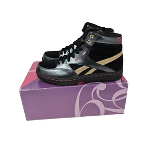 Reebok Courtee Mid Black Pink Classic Hi Top Sneakers Shoes Big Kids Size 2.5 US - Picture 1 of 5