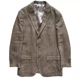 Vintage Polo Ralph Lauren Rugby Blazer Herringbone Jacket Tweed Linen Silk 40L - Picture 1 of 18