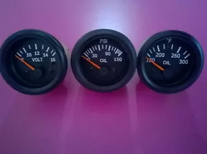2 1/16" / 52mm Electrical Oil Temp Gauge Oil Pressure Gauge Volt- Black Bezel - Picture 1 of 5