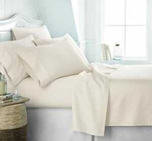 400Thread Count 100%Natural Cotton 4Piece 15''Deep Sheet Set CalKing Ivory Solid