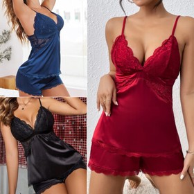 Women Sleepwear Pajamas Shorts Lingerie Sexy Nightwear Cami Set Summer 2pcs Tops