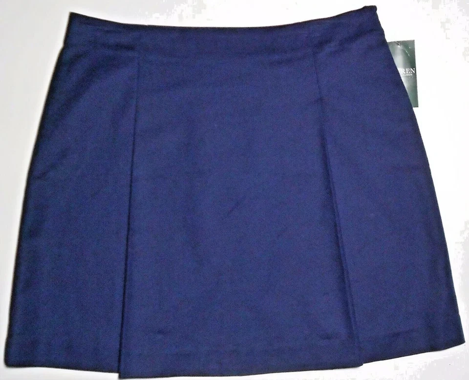 Ralph Lauren Navy Blue Stretchy Cotton Pleated Skirt Size 12