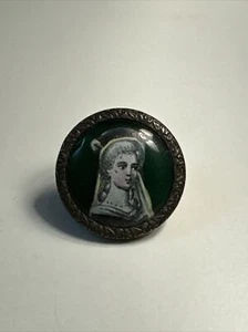Antique Painted Glass And Metal Button Victorian Cameo 2 Cm Q930 - Picture 1 of 5
