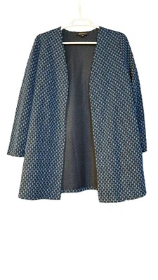 Cárdigan abierto marca Slinky azul estampado geométrico para mujer talla XS elástico texturizado Foto 1 de 4