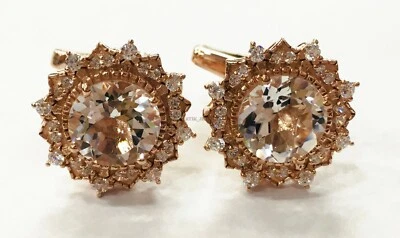 天然白色黄玉宝石镀玫瑰金 925 纯银袖扣 #2635 — 第 1/4 张图片