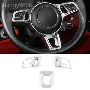 3×Silver ABS Steering Wheel Button Trim For Porsche Panamera 2017+ Cayenne 2018+ - Picture 1 of 7