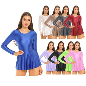 Mujeres Manga Larga Falda Leotardo Baile Ballet Vestido Brillante Gimnasia Body - Imagen 1 de 100