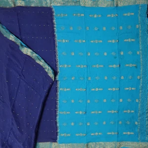 Saris azules vintage 100 % pura seda crepé Mysore Zari tejido sari 5YD tela artesanal - Imagen 1 de 6