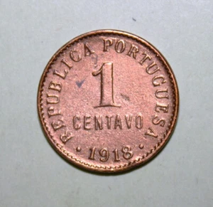 S11 - Portugal 1 Centavo 1918 Almost Uncirculated Coin - Shields Within Shield - Picture 1 of 2