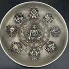 Old Chinese tibet silver handcarved Buddha eight treasures plate Qianlong Mark