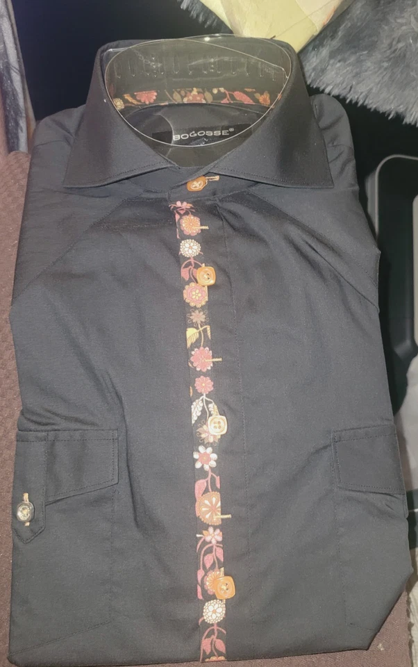 Bogosse mens Black long sleeves dress shirt size 2 small - Image 1 of 1