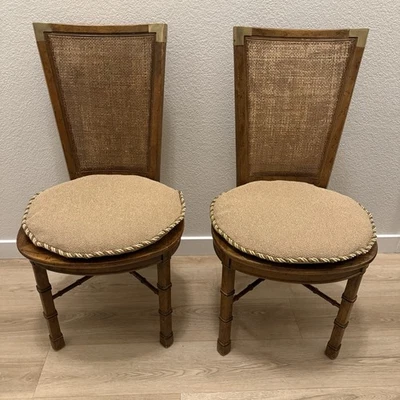 Vintage Drexel Heritage Accent Chair - Set of 2 - Brass Accents & Seat Covers - Image 1 of 4