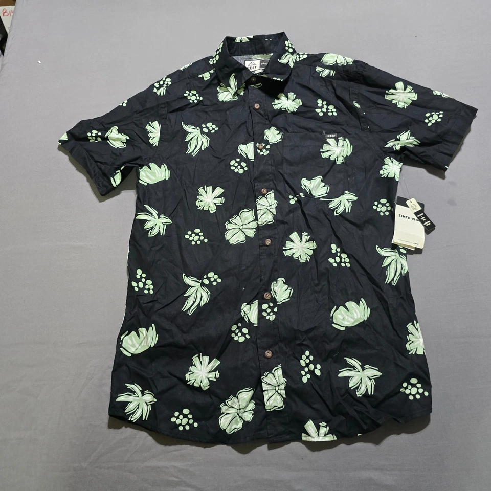 REEF Short Sleeve Button-Down Shirt, Size: Small, Black Men's Hawaiian - Image 1 of 4