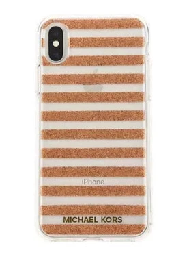 Michael Kors Snap-On Clear Case For iPhone X Rose Gold Glitter Stripes New - Image 1 of 3