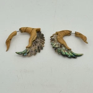 Abalone Muschel Schwanenflügel Saba Holz Bio Fake Gauge Ohrringe - Bild 1 von 10