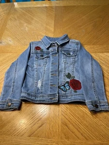 Limited Too Girl’s 4T Washed Blue Denim Appliquéd Roses Butterfly Jacket - Picture 1 of 9
