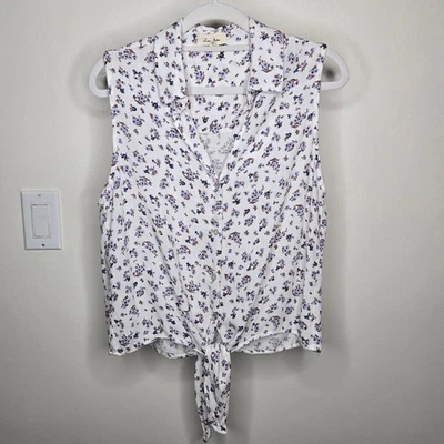 LOVE NOTES Floral Sleeveless Button Down Tie-Front Blouse Size M - Image 1 of 4