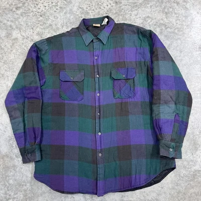 运动 Afield 衬衫男式 2XLT 绿色紫色格子绗缝法兰绒衬里工作服 — 第 1/4 张图片