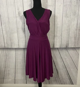 Soma Women's Large Purple Sleeveless Front Ruffle Elastic Waist V-Neck Dress - Picture 1 of 8