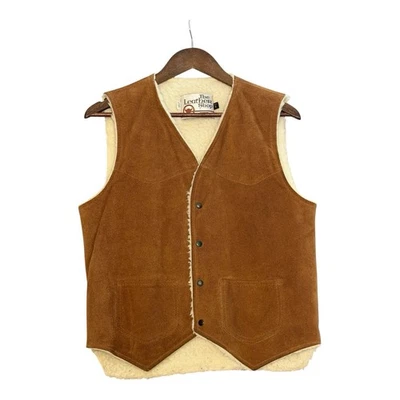 Vtg Sears Suede Sherpa Vest Snap Front Unisex S Western Retro Hippie 70s - Image 1 of 4