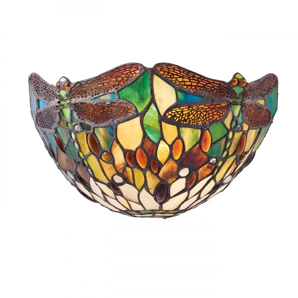 Interiors 1900-Dragonfly-64102-Green Tiffany Glass Wall Light-Wall Waher Shade - Image 1 of 1