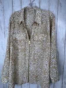 Michael Kors Top Women's 2X Tan White Animal Print Lightweight Gold Accents - Picture 1 of 11