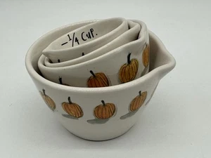 Rae Dunn Pumpkin Measuring Cups 4 PC Nesting Set Ceramic Thanksgiving Farmhouse - Picture 1 of 11