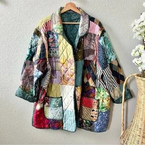 Chaqueta Reversible 220 Hickory 100% Seda Talla 3X Patchwork Boho Acolchada - Imagen 1 de 8