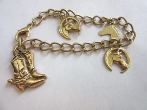 Gold tone Western horse charms bracelet- 7" long - Picture 1 of 3
