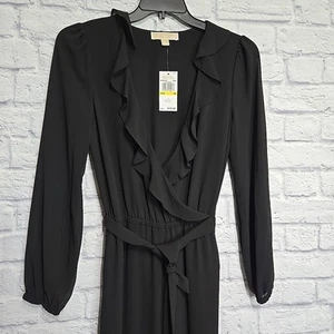 Michael Kors Jumpsuit Damen Medium Wickeloptik Georgette weites Bein Gürtel V-Ausschnitt Neu - Bild 1 von 16
