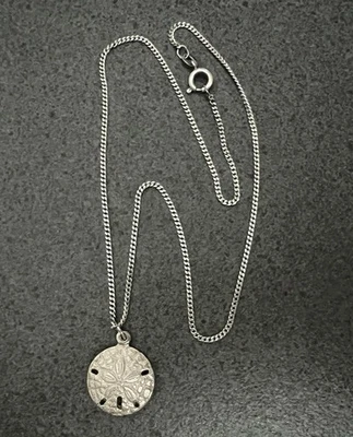 Sterling Silver Sand Dollar Pendant ~ Necklace & 16” Chain is Stamped 835 - Image 1 of 4