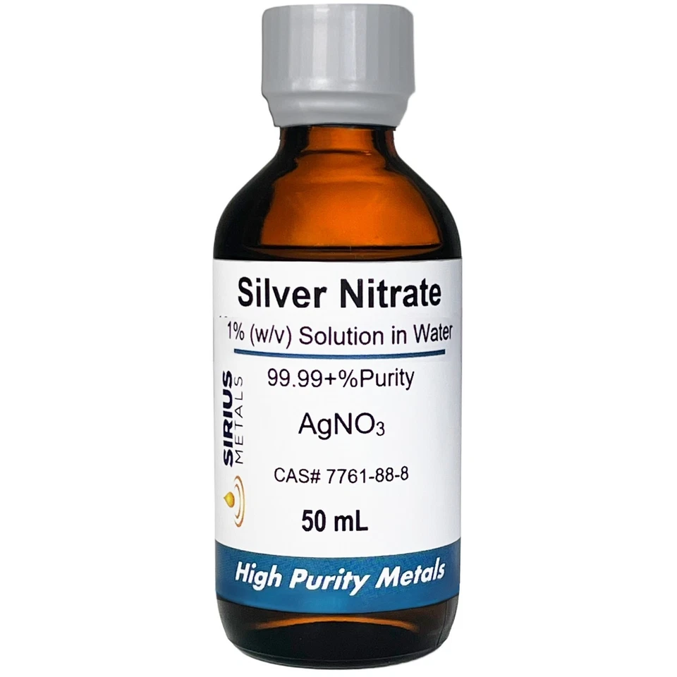 SIRIUS METALS Silver Nitrate Solution (CAS# 7761-88-8) - 1.0% as AgNO3, 0.635% as Ag - 50 mL