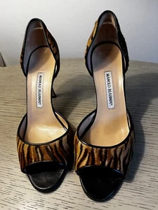 Manolo Blahnik Peep-Toe Pumps In Print Pony Hair Women Multicolor Size 40 - Picture 1 of 8