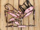 MOUSM Valentine Leather Horse Tack Set, Western Headstall with Pink Heart Patch