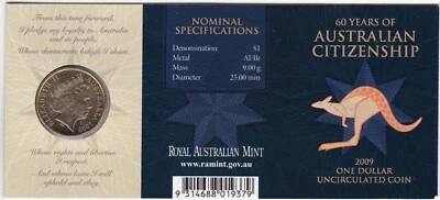 X1042 Australia 2009 60 years of Citizenship $1 dollar "M" mintmark uncirculated - Image 1 of 2