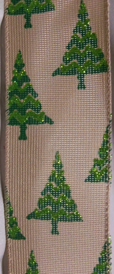 5 yardas. CINTA TEJIDA BRILLO ÁRBOLES DE NAVIDAD BORDE ALAMBRE 2 1/2" Ancho Foto 1 de 1