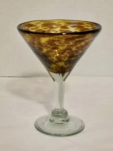One Hand- Blown Mexican Brown Spotted Margarita glass Barware - Picture 1 of 3