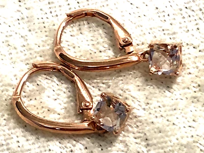 AFFINITY GEMS CUSION CUT WHTE TOPAZ LEVERBACK EARRINGS 14K GOLD-PLATED (M4539-24 - Image 1 of 4