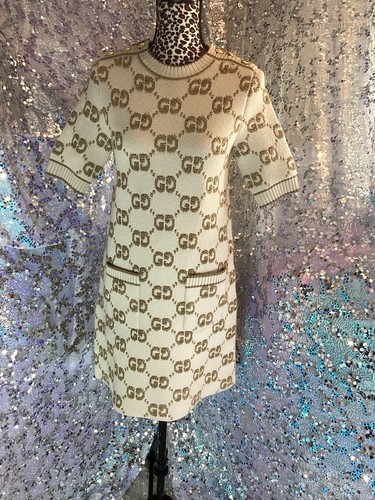 Abito Gucci GG lana boucle jacqued marrone taglia XS AUTENTICO NUOVO CON ETICHETTE