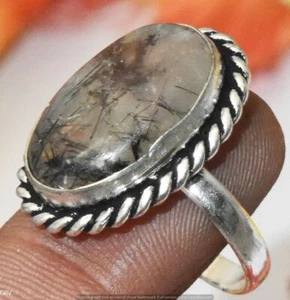 Black Rutilated Quartz Gemstone Ring 925 Silver Plated Us Size 8" U333-G154 - Picture 1 of 1