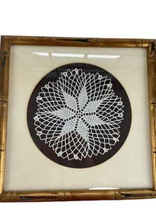 Custom Framed Needlework Crocheted Doily Bamboo Like Frame 12” X 12” - Picture 1 of 8